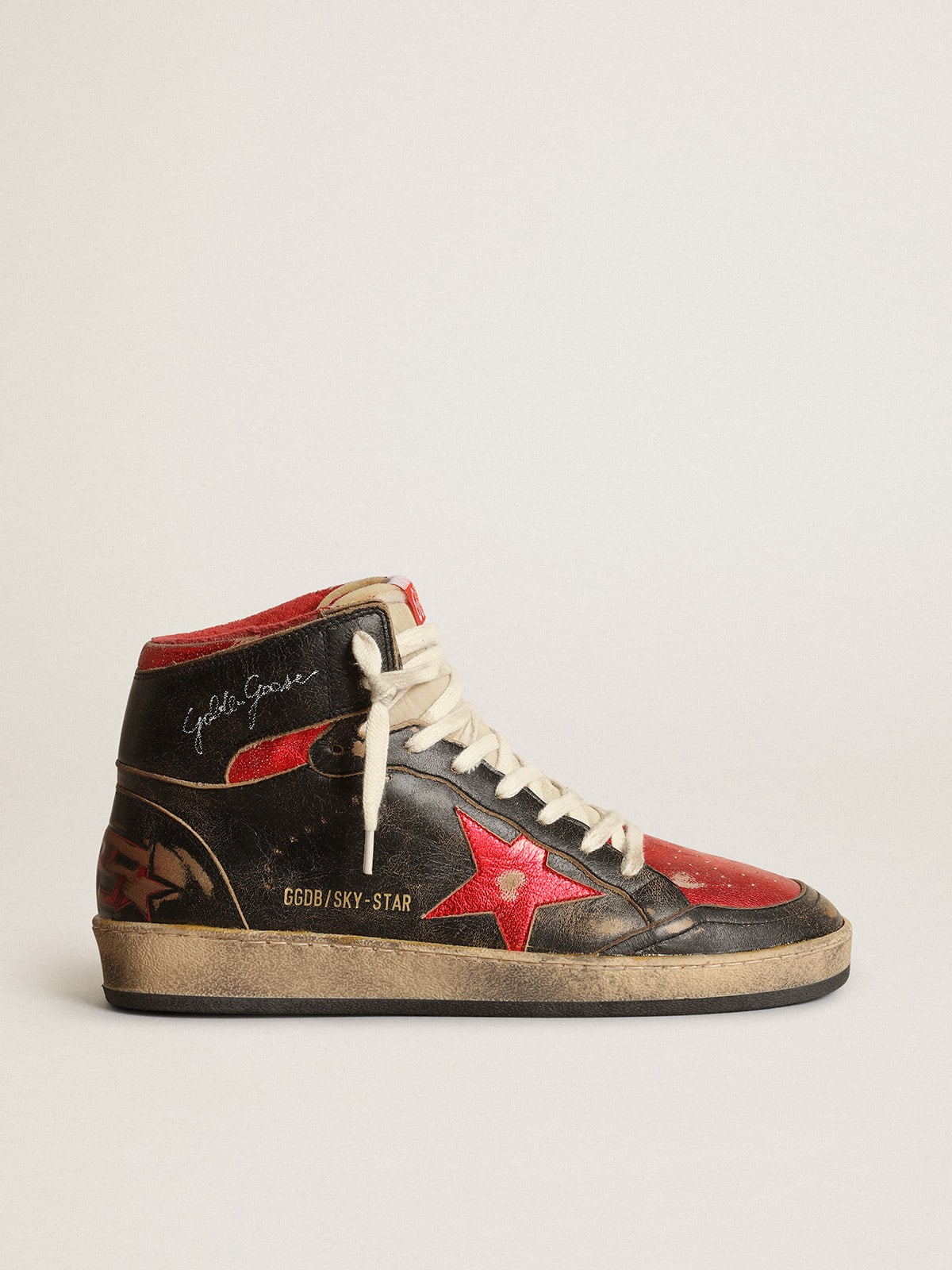 Women's Sky-Star in black leather with red metallic leather star