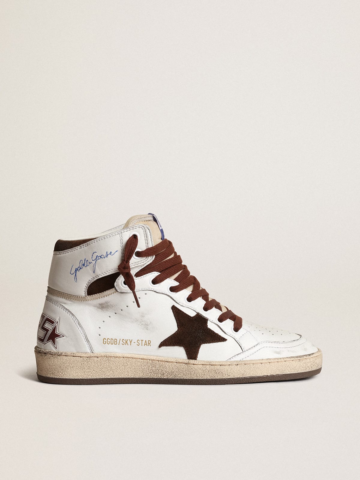 Women's Sky-Star in white nappa leather with chocolate suede star