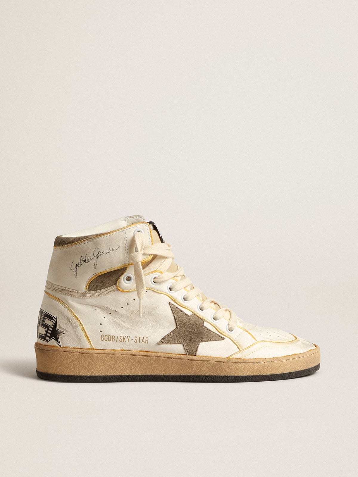 Women's Sky-Star in white nappa leather with dove-gray suede star