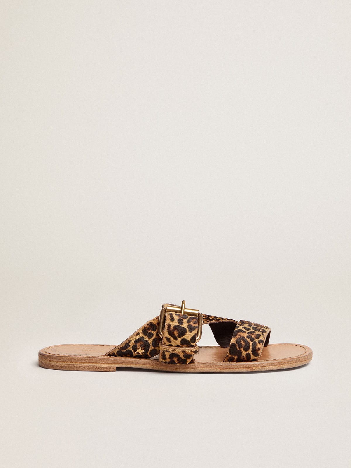 Margaret flat sandals in leopard-print pony skin