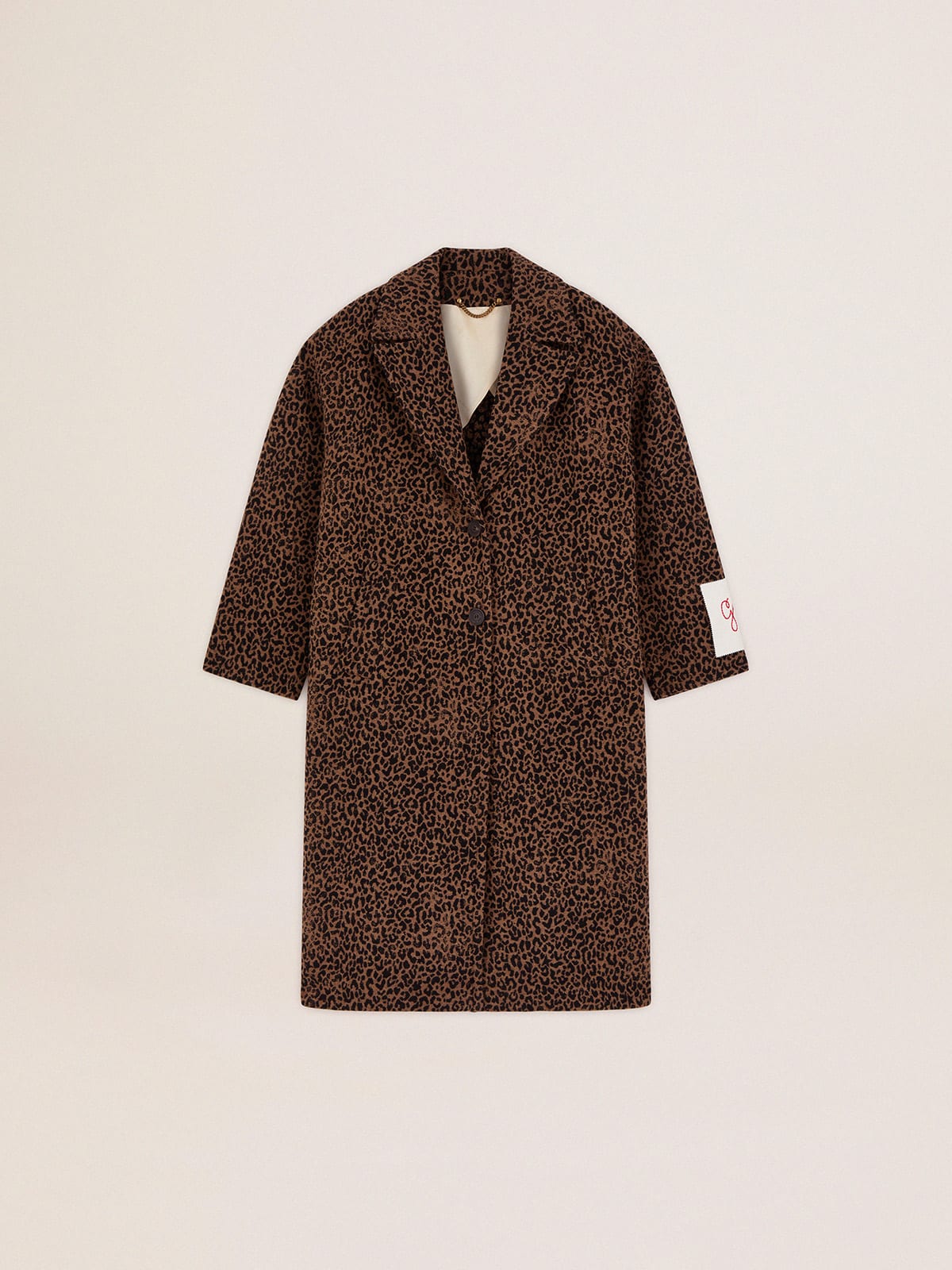 Single-breasted cocoon coat in wool with jacquard animal print