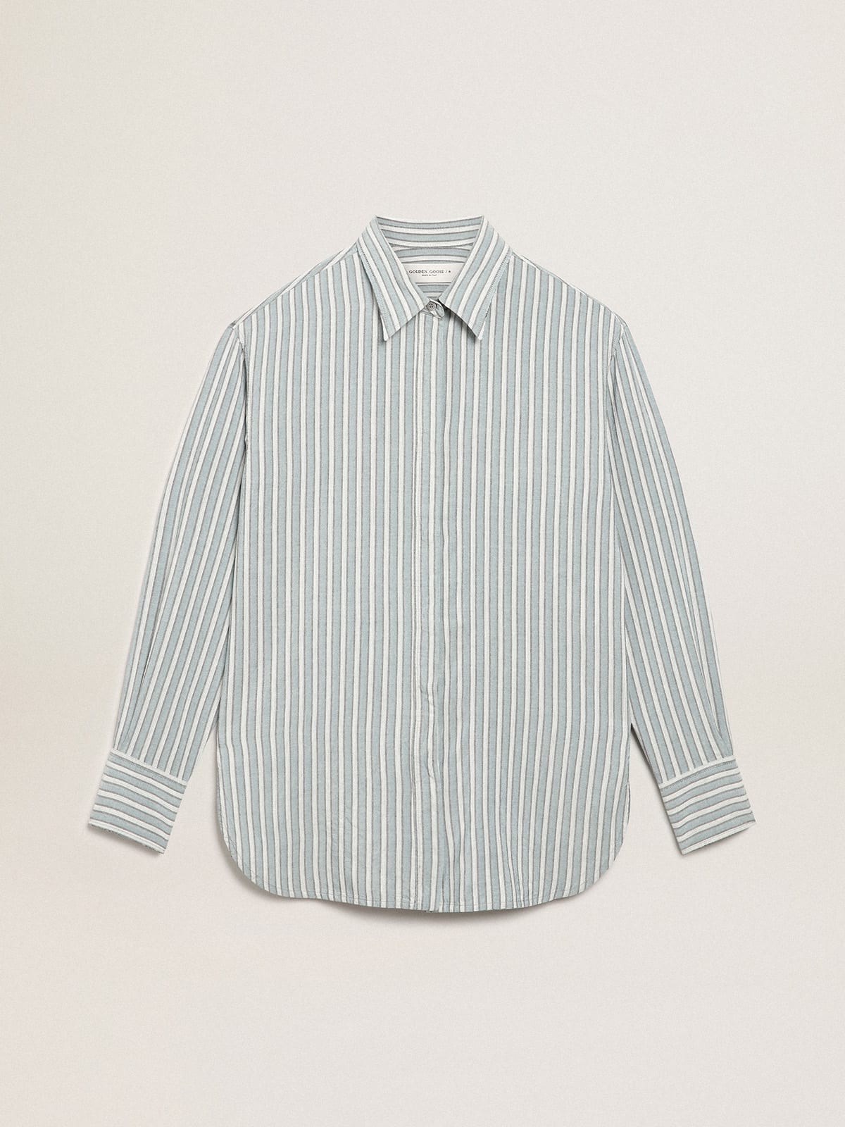 Journey Collection women's boyfriend shirt with aqua stripes