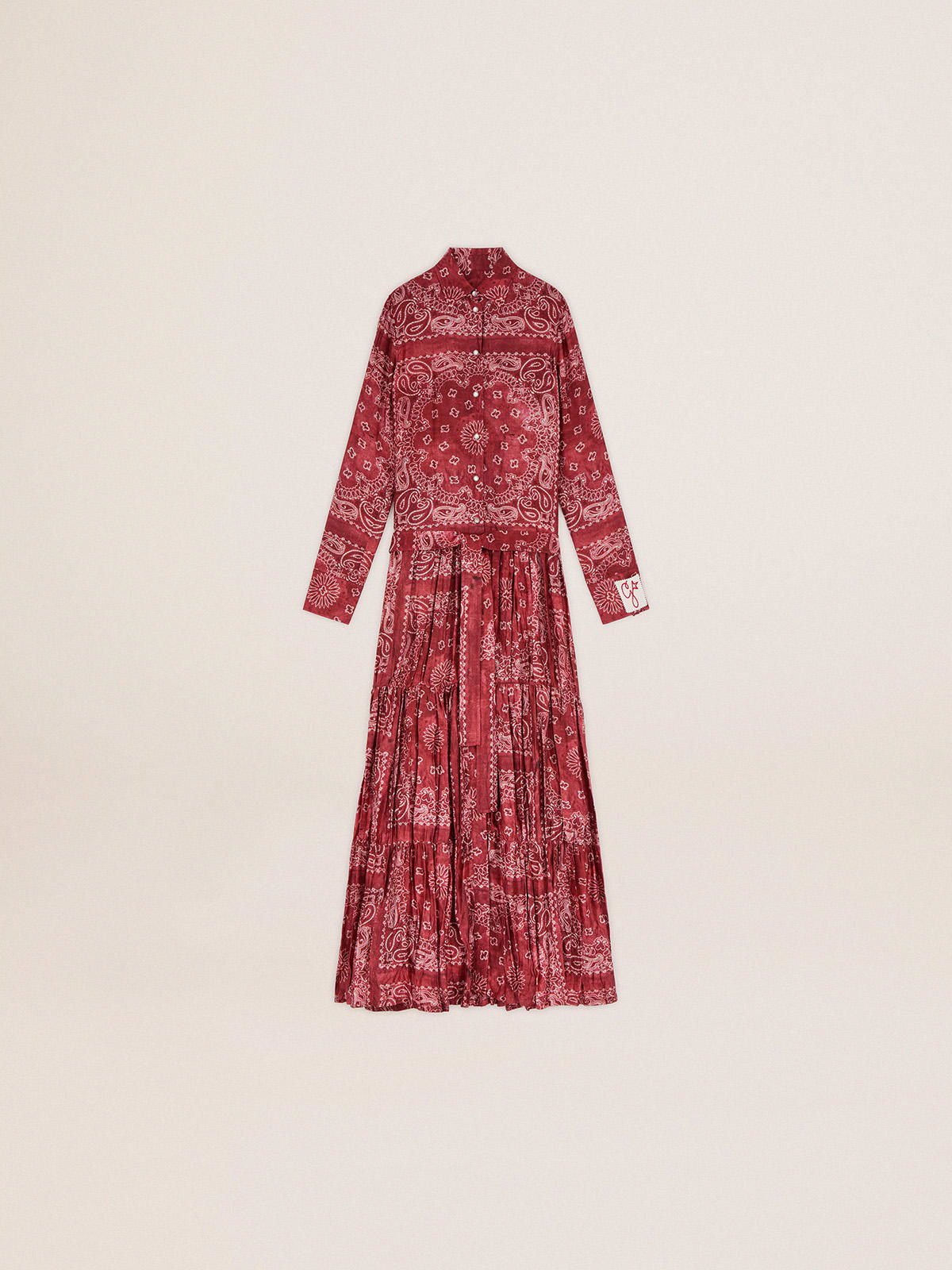 Golden Collection shirt dress in burgundy with paisley print