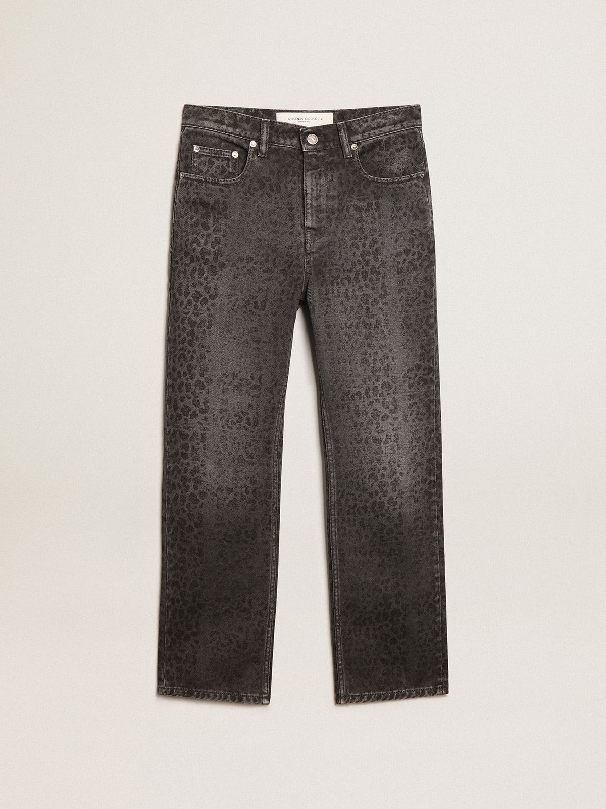 Women's gray jeans with leopard print