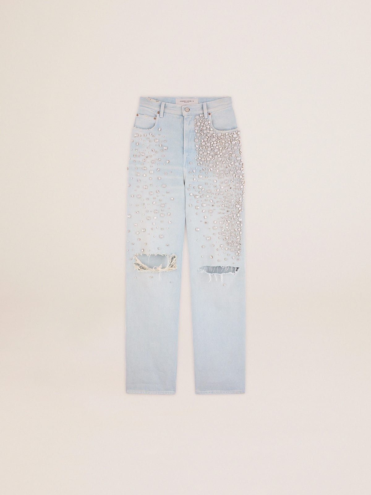 Golden Collection bleached Kim jeans with cabochon crystals
