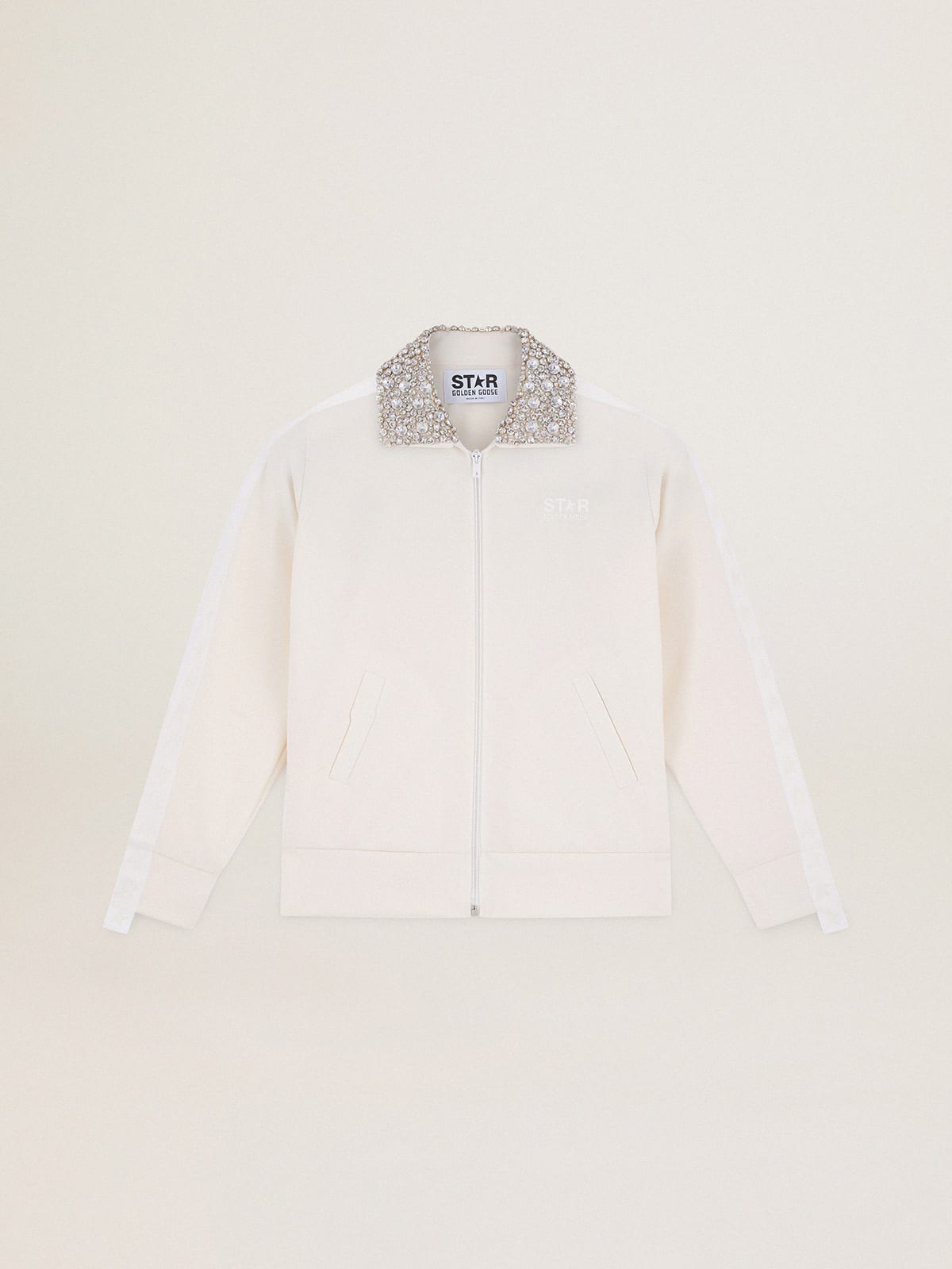 Papyrus white Denise Star Collection zipped sweatshirt with crystal collar