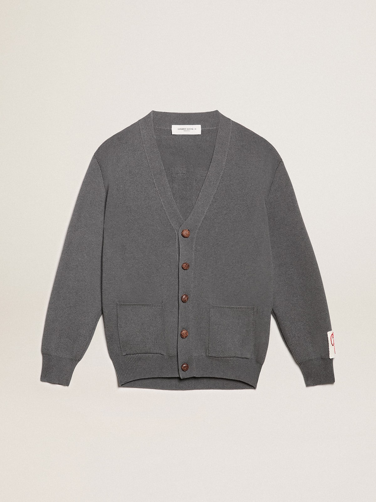 Women's cardigan in gray melange cotton with logo on the back