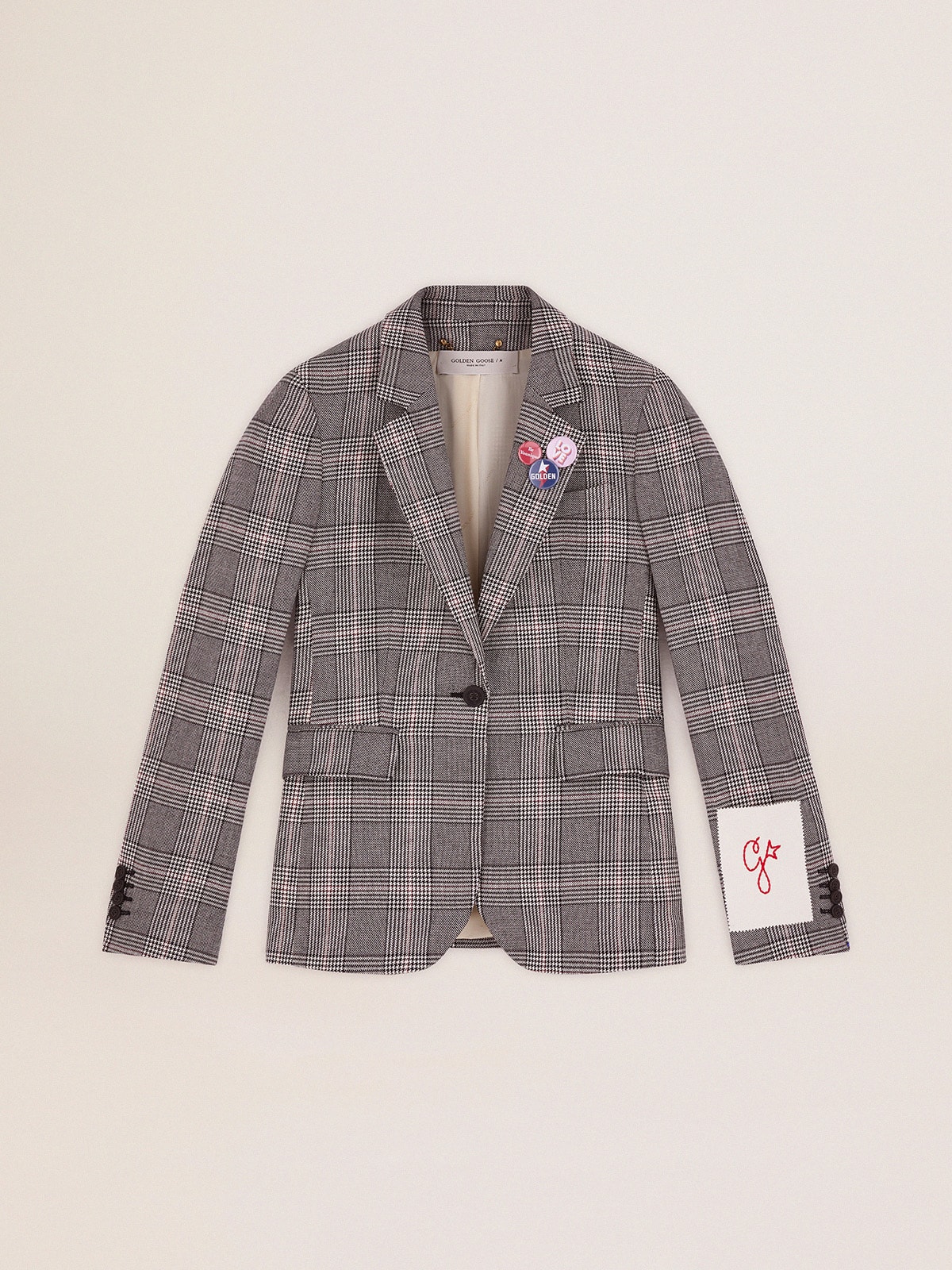 Women's Golden Collection single-breasted blazer in gray and white Prince of Wales check
