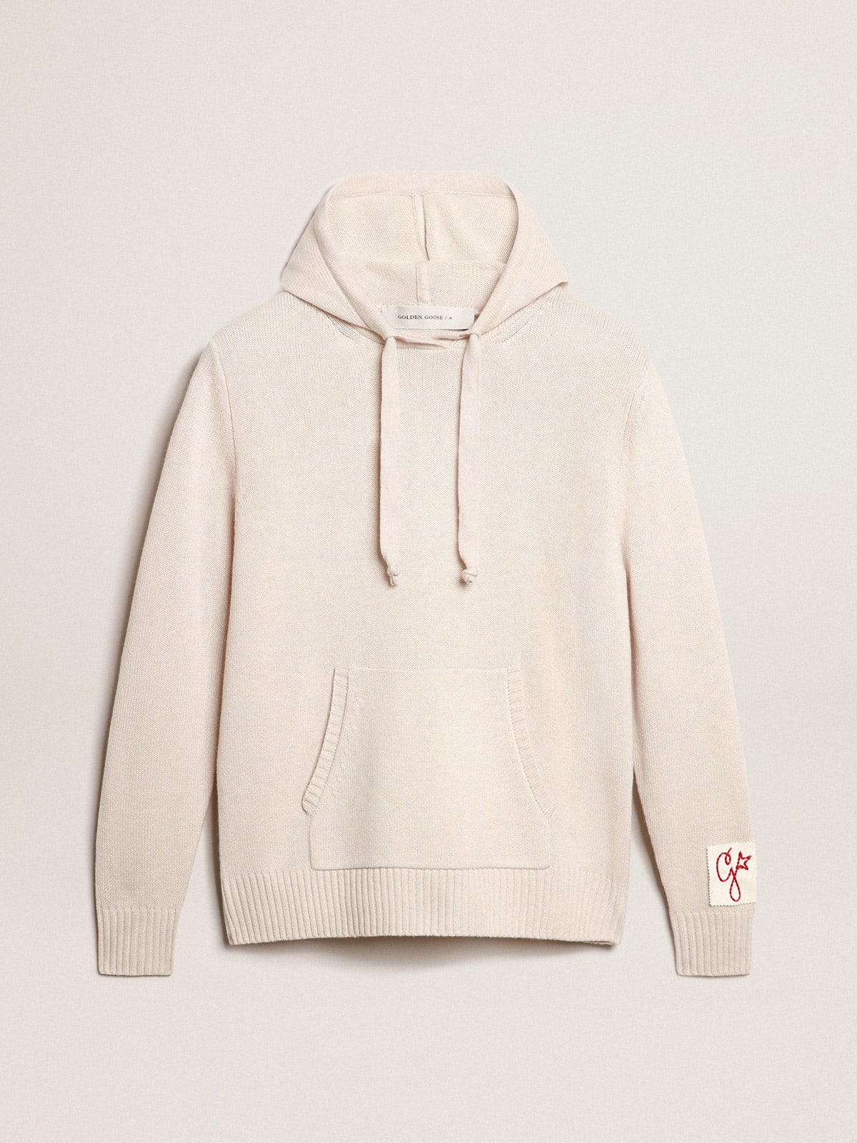 Women's white cashmere blend sweatshirt with hood