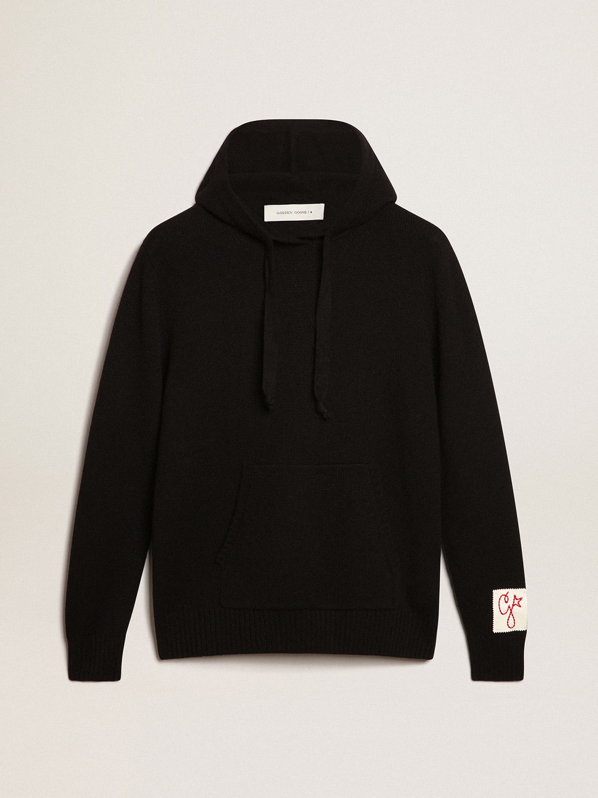 Women's black cashmere blend sweatshirt with hood