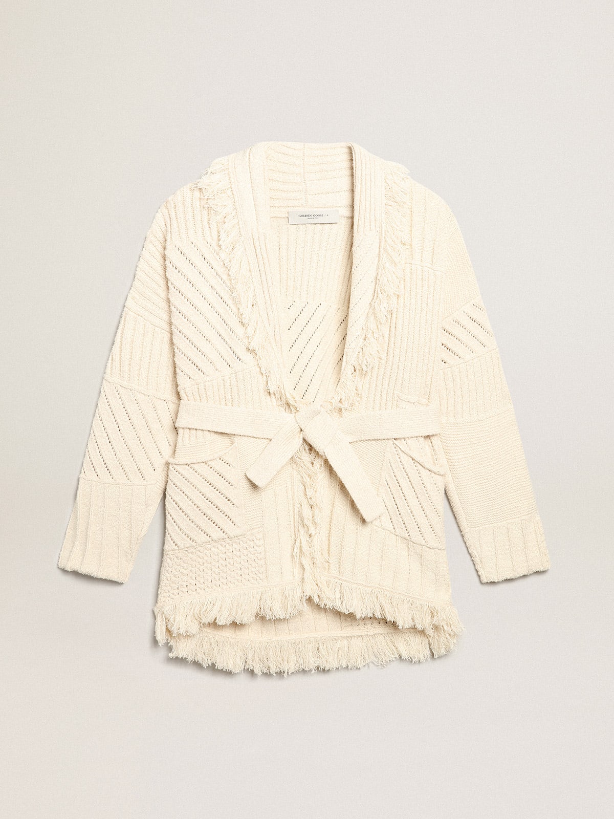 Belted cardigan in papyrus-colored cotton