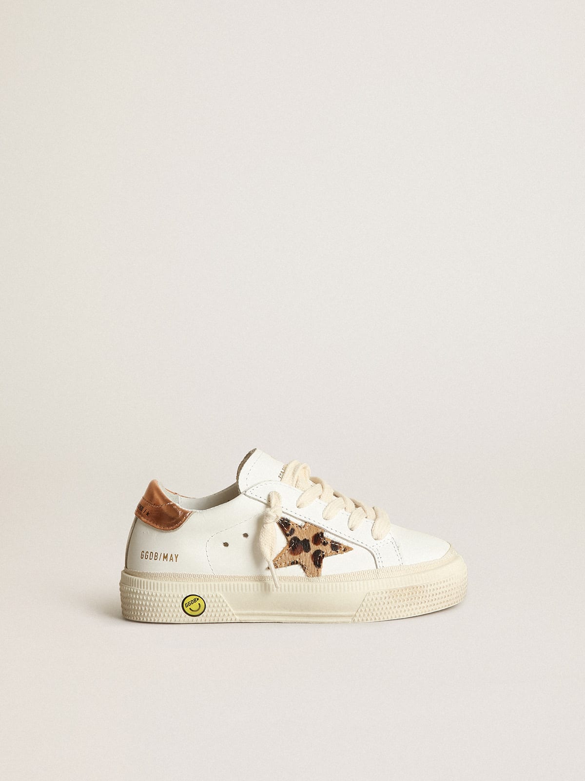 Young May sneakers with leopard-print pony skin star and copper metallic leather heel tab