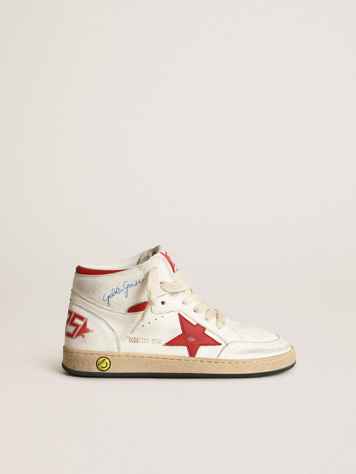 Young Sky-Star sneakers in white nappa leather with red leather star and heel tab